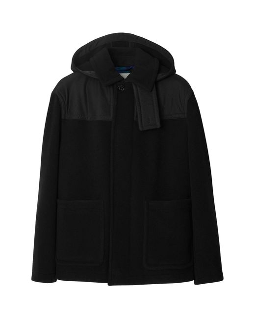 Burberry Black Wool Hooded Duffle Coat for men