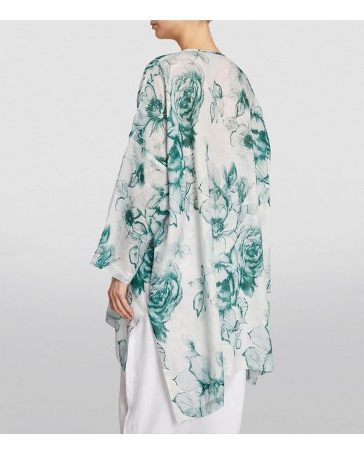 Eskandar Green Linen Floral Front-placket Shirt