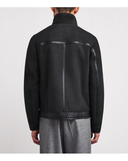 Pal Zileri Black Suede Shearling Bomber Jacket for men