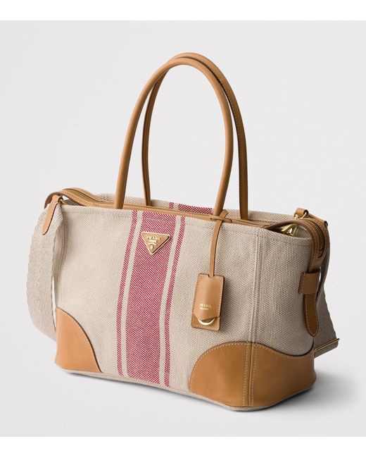 Prada Brown Canvas And Leather Tote Bag
