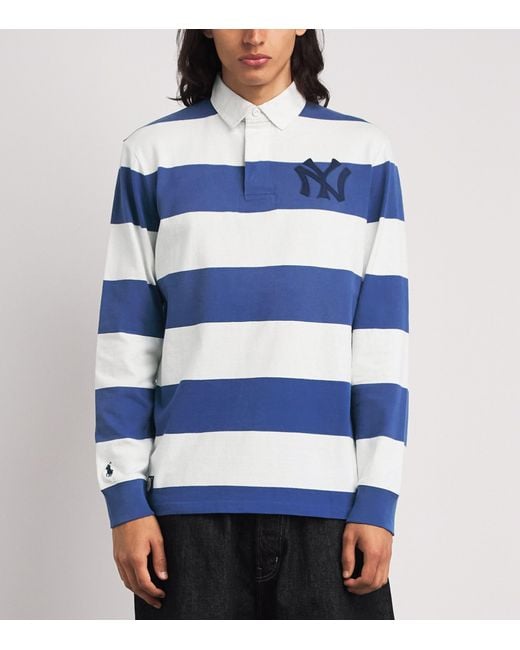Polo Ralph Lauren Blue X Yankees Cotton Stripe Rugby Polo Shirt for men