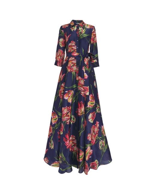 Carolina Herrera Blue Silk Floral Trench Gown