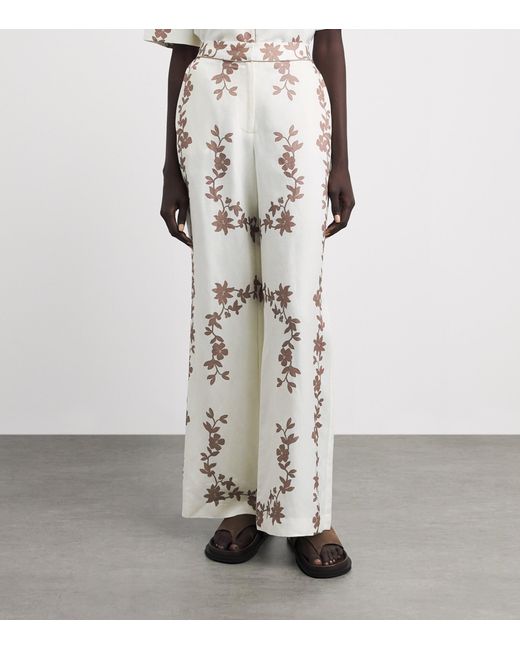 Claudie Pierlot White Floral Print Wide-Leg Trousers