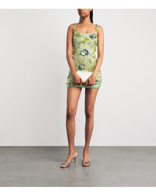 Rachel Gilbert Green Embellished Pierre Mini Dress