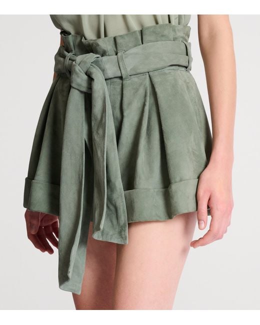 Balmain Green Pleated Belted Shorts