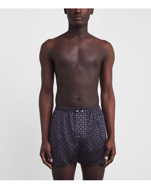 Derek Rose Blue Silk Geo Print Traditional Boxer Shorts for men