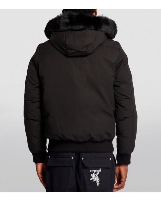 Moose Knuckles Black Fur-Trim Bomber Jacket for men