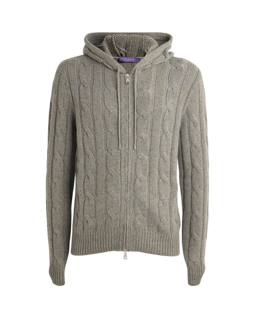 Ralph Lauren Gray Ralph Lauren Label Cashmere Cable Knit Hoodie for men