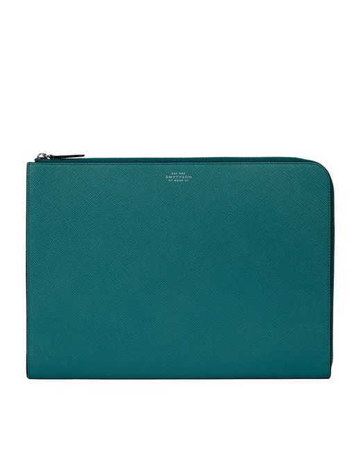 Smythson Green Small Panama Leather Laptop Case for men
