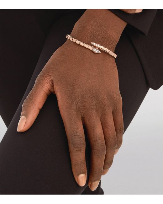 BVLGARI White Medium Rose And Diamond Serpenti Viper Bracelet