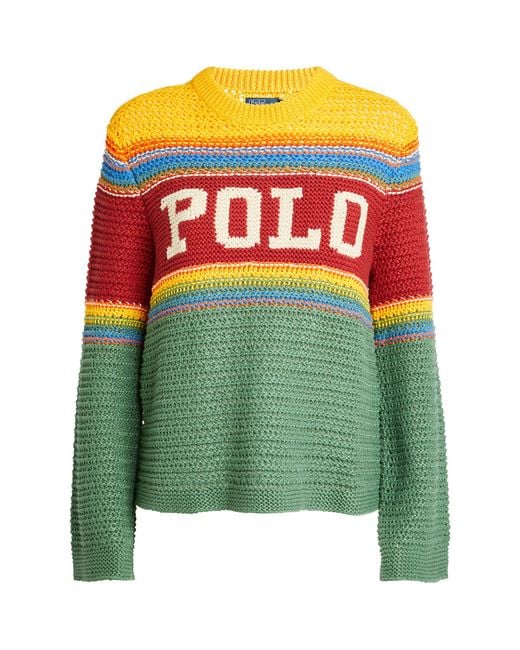Polo Ralph Lauren Green Cotton-linen Crochet Sweater