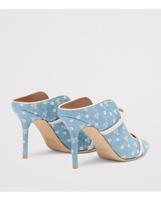 Malone Souliers Blue Denim Floral Maureen Heeled Mules 85