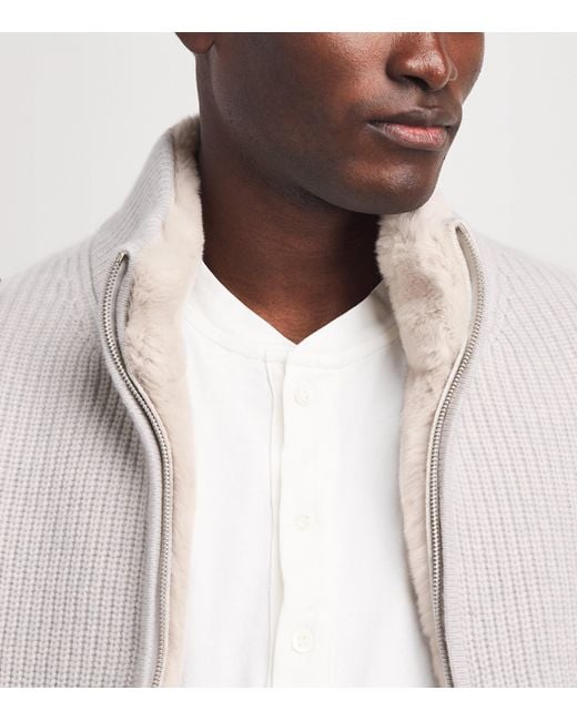 N.Peal Cashmere White Cashmere Quarter-Zip Sweater for men