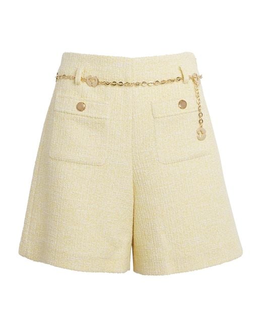 Maje Natural Tweed Belt-Detail Shorts