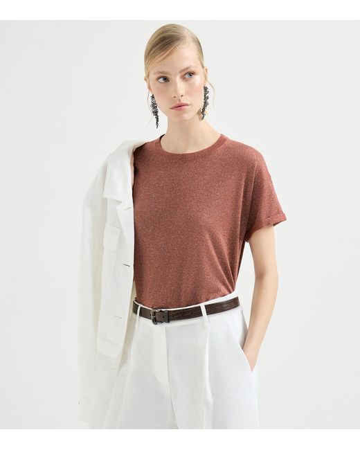 Brunello Cucinelli Brown Cashmere-Blend Sparkling T-Shirt