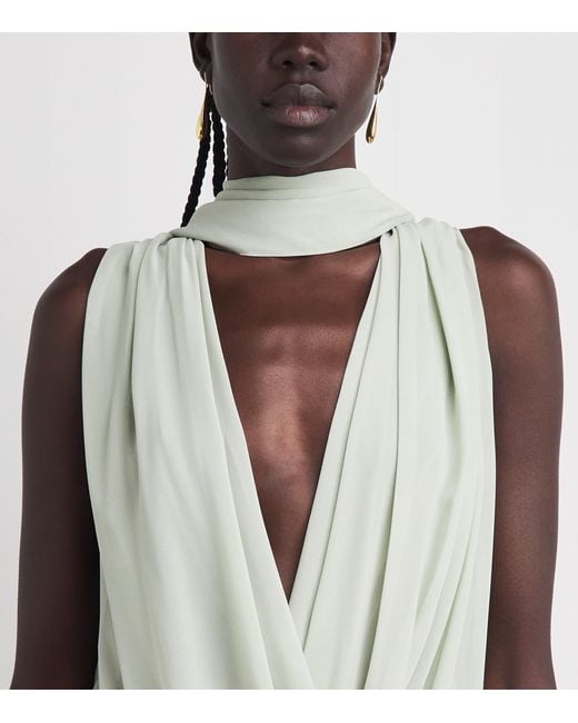De La Vali White Chiffon Azul Maxi Dress