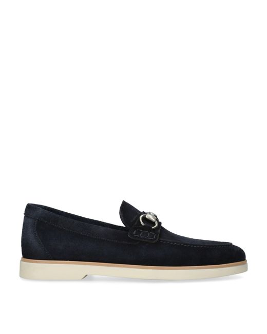 Magnanni Shoes Blue Suede Horsebit Loafers for men