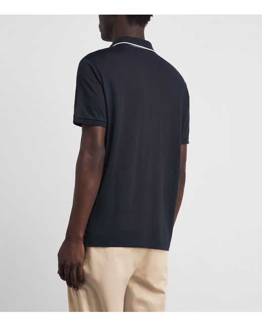 Paul & Shark Blue Silk-Cotton Open-Collar Polo Shirt for men