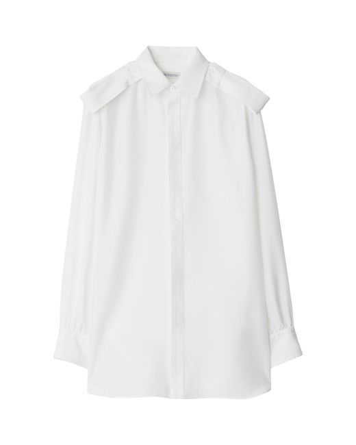 Burberry White Silk Epaulette-detail Shirt