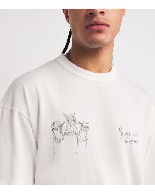 Represent White Cotton Thoroughbred Logo T-Shirt for men