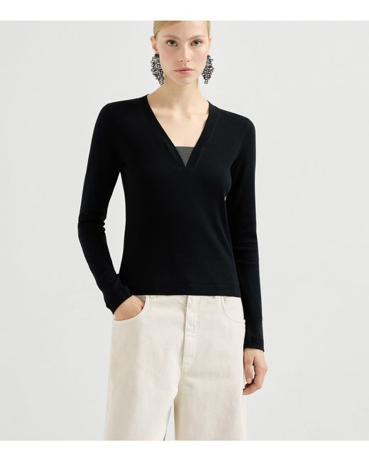 Brunello Cucinelli Blue Stretch-Cotton Monili-Detail T-Shirt