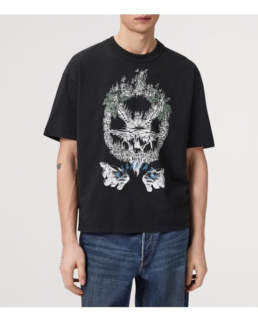 AllSaints Black Organic Cotton Palm Ripper T-Shirt for men