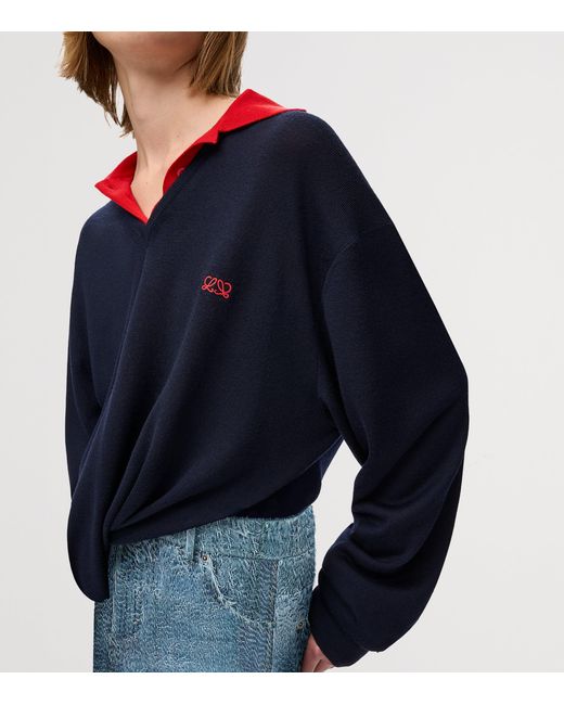 Loewe Blue Wool-Blend V-Neck Sweater