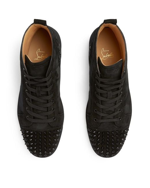 Christian Louboutin Black Lou Spikes Suede Sneakers for men