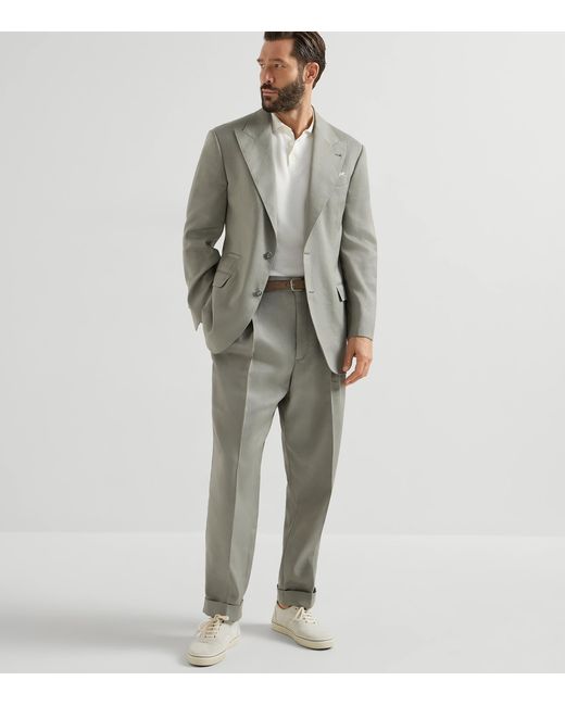 Brunello Cucinelli White Cotton Rib-Knit Polo Shirt for men