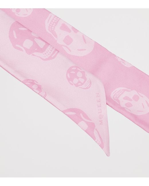 McQueen Pink Silk Skull Skinny Scarf