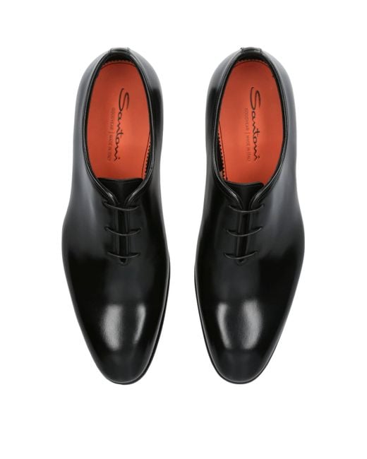 Santoni Black Carter Wholecut Leather Oxford Shoes for men