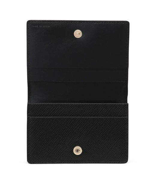 Smythson Black Leather Panama Folded Card Holder