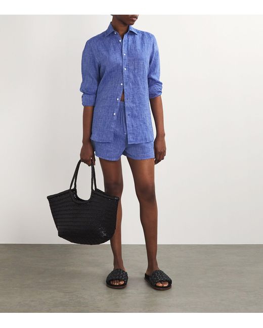 With Nothing Underneath Blue Linen The Boyfriend Shirt