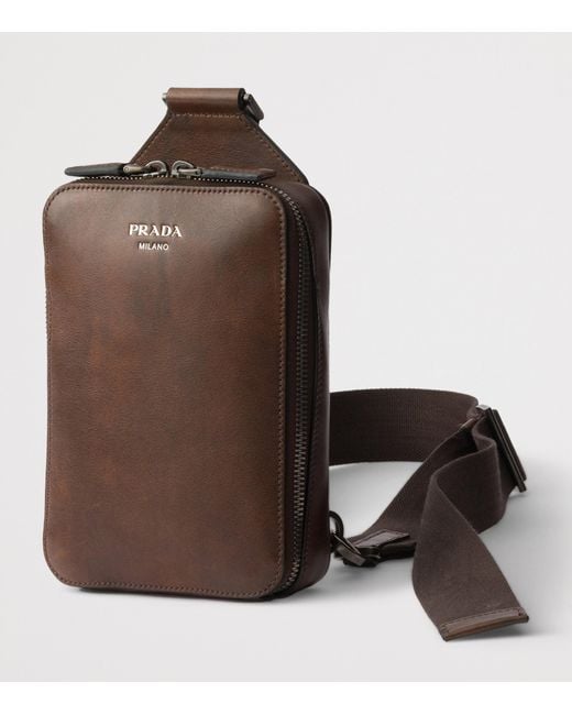 Prada Brown Leather Brique Cross-Body Bag for men