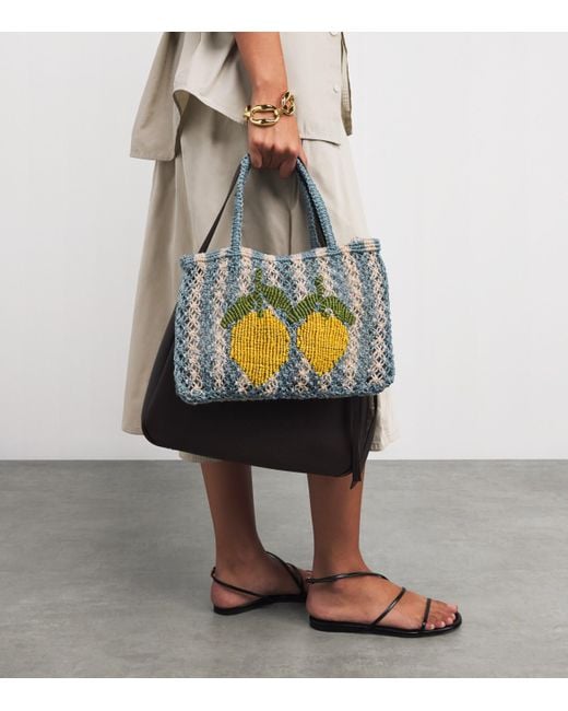 The Jacksons Blue Small Stripe Lemons Tote Bag