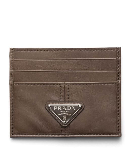Prada Brown Calfskin Triangle Card Holder for men