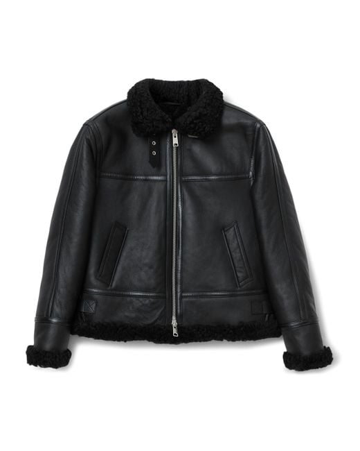 AllSaints Black Shearling Lorel Flying Jacket