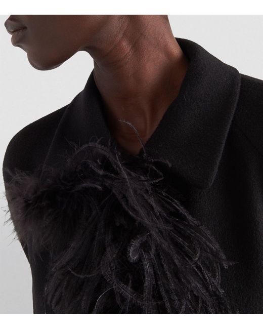 Prada Black Cashmere Feather-trim Coat