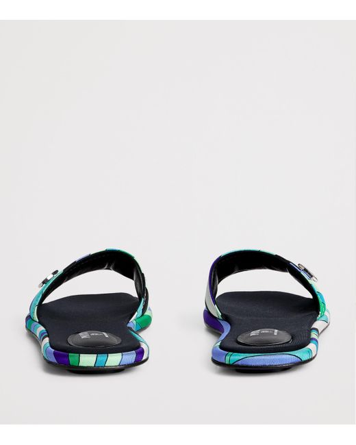 Emilio Pucci Blue Silk Printed Yummy Slides