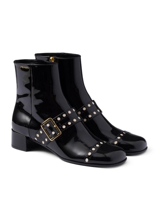 Prada Black Patent Leather Ankle Boots