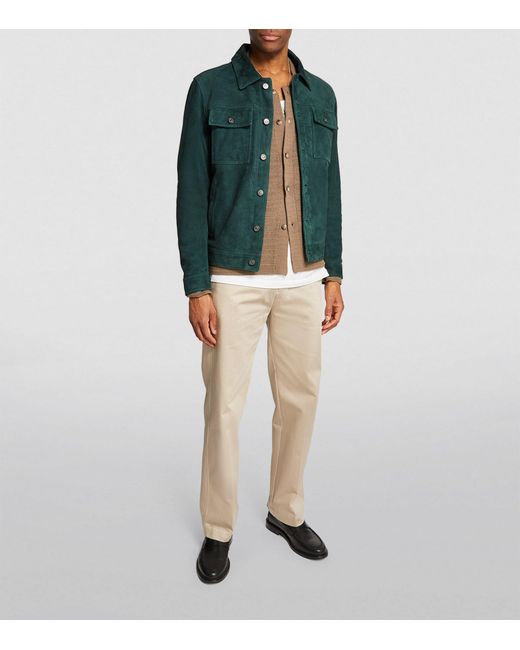 7 For All Mankind Green Suede Trucker Jacket for men