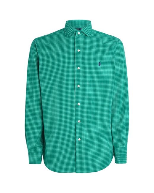 Polo Ralph Lauren Green Cotton Poplin Check Polo Pony Shirt for men