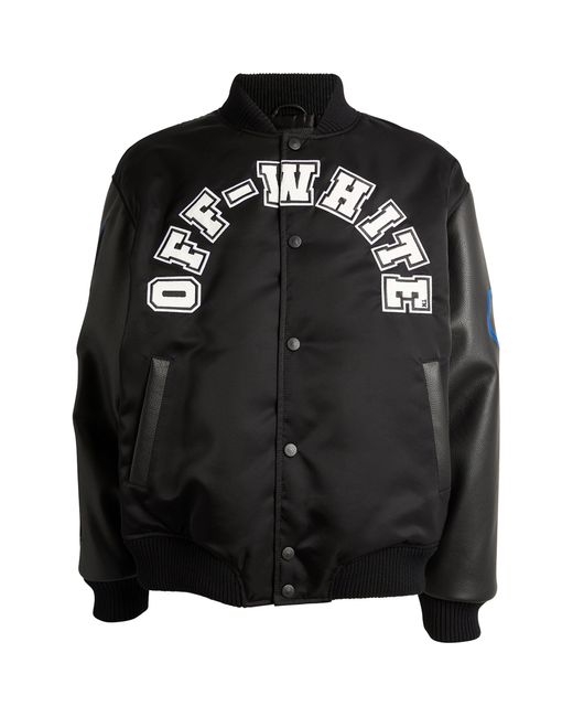 Off-White c/o Virgil Abloh Black Leather-sleeve Varsity Jacket for men