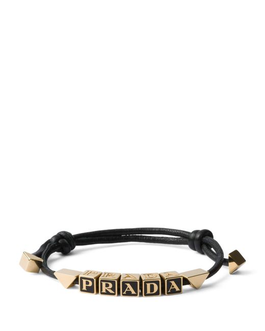 Prada Black Nappa Leather Logo Bracelet