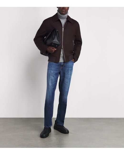 Isaia Brown Wool Padded Aviator Jacket for men