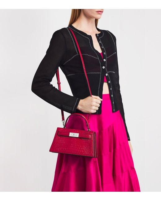 Tory Burch Pink Mini Croc Leather Lee Radziwill Top-Handle Bag