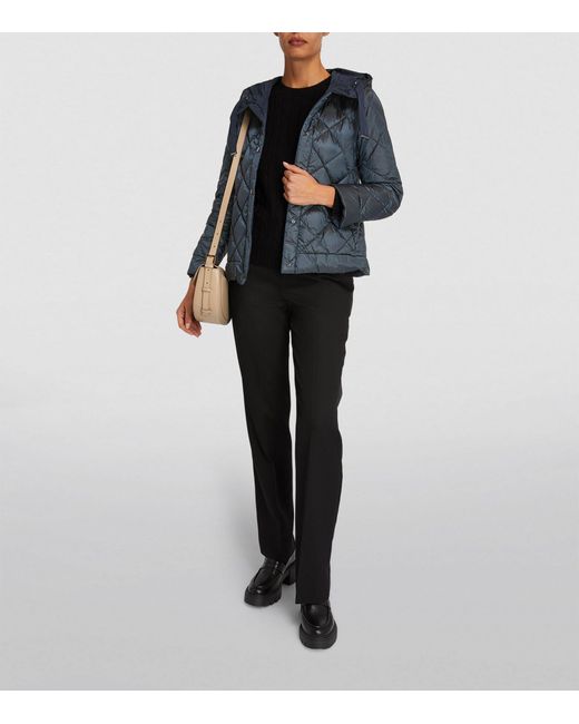 Max Mara Blue Quilted Hooded Jacket