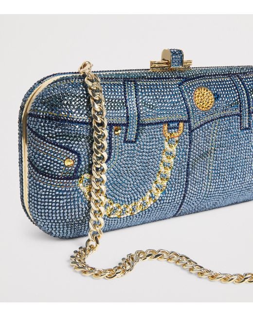 Judith Leiber Blue Embellished Jeans Long Slide Clutch Bag