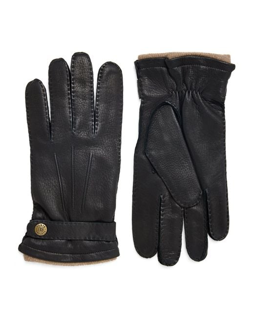 Dents Black Deerskin-Cashmere Gloucester Gloves for men