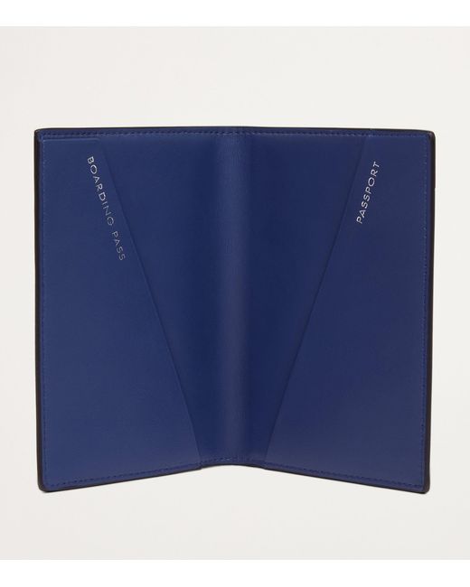 Smythson Blue Panama Leather Passport Cover